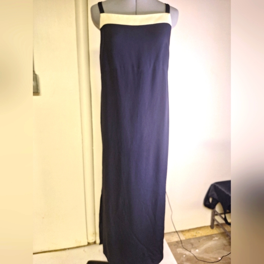TALBOTS PURE SILK Navy and White Sleeveless Dress Size 8 - Picture 2 of 7